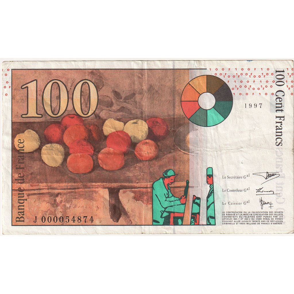 Frankrijk, 100 Francs, Cézanne, 1997, J 000054874, TTB, Fayette:74.01, KM:158a