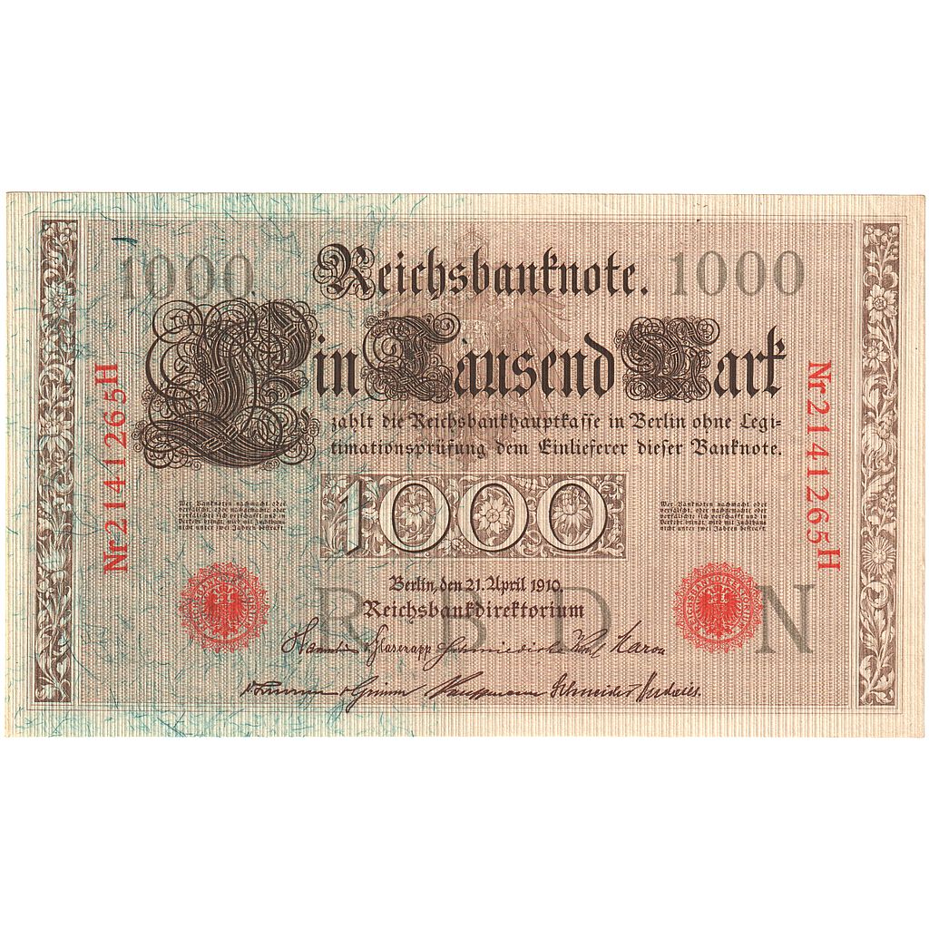 Banknote, Germany, 1000 Mark, 1910-04-21, KM:44b, AU(55-58)