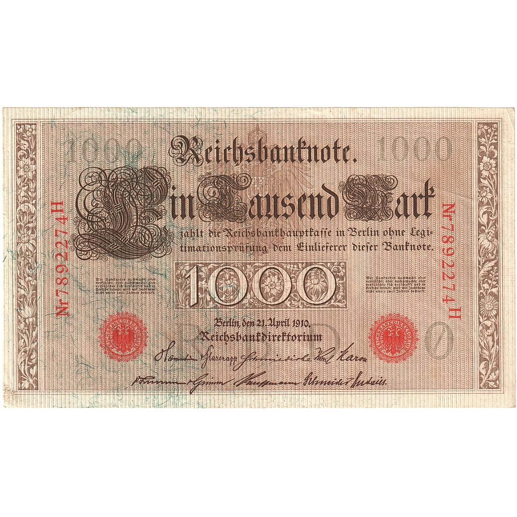 Banknote, Germany, 1000 Mark, 1910-04-21, KM:44b, AU(50-53)