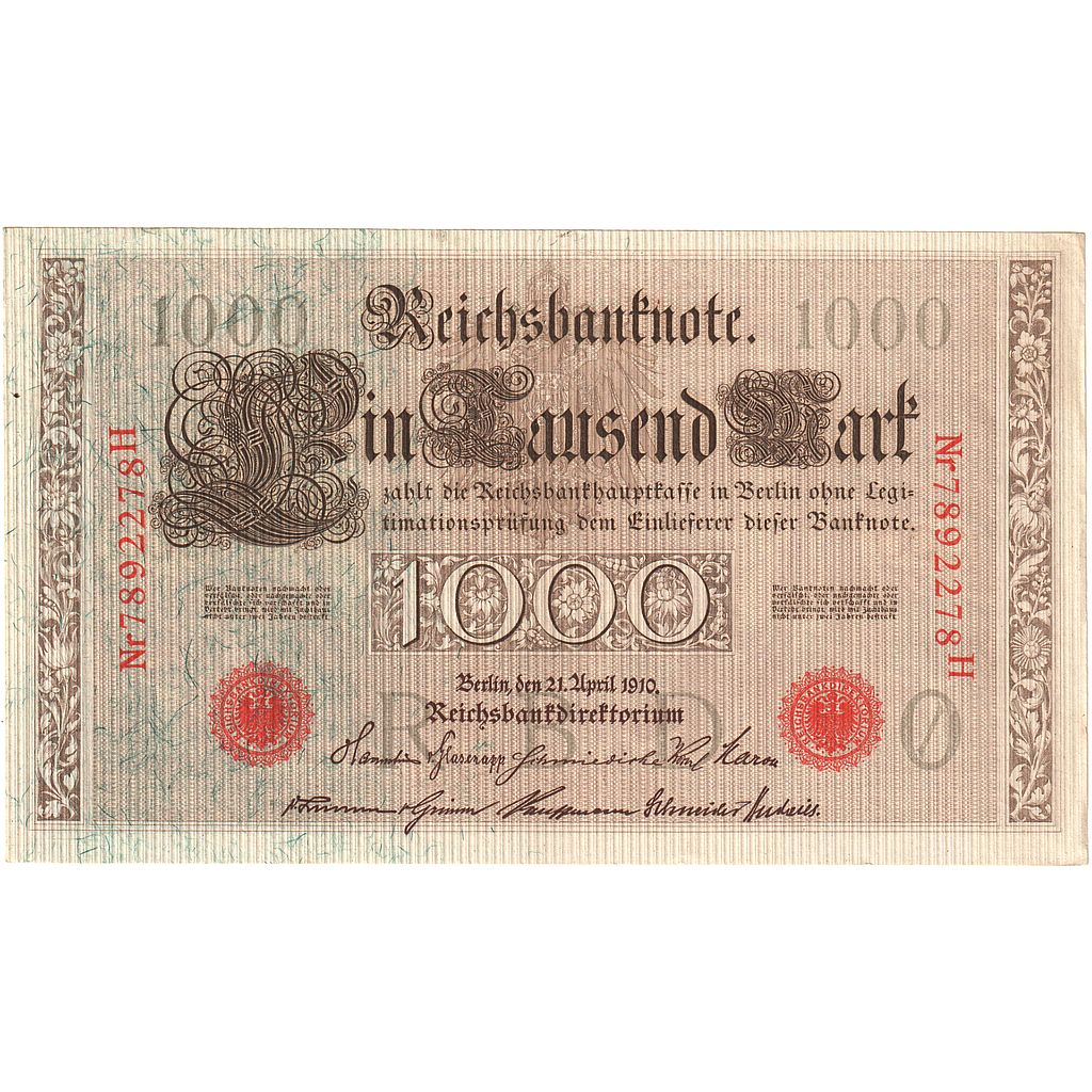 Nota, Alemanha, 1000 Mark, 1910-04-21, KM:44b, AU(50-53)
