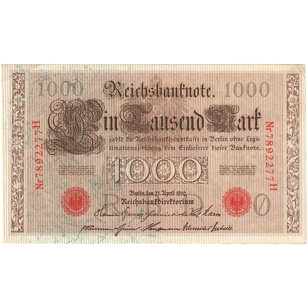 Banknote, Germany, 1000 Mark, 1910-04-21, KM:44b, AU(50-53)