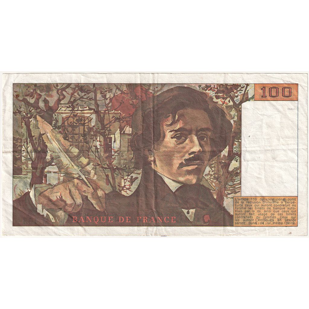 Francia, 100 Francs, Delacroix, 1990, M.155, MBC, Fayette:69.13d), KM:154d