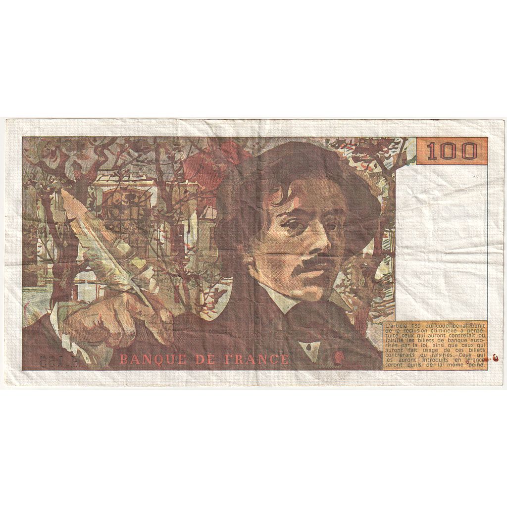 Francia, 100 Francs, Delacroix, 1990, H.155, BC+, Fayette:69.13d), KM:154d