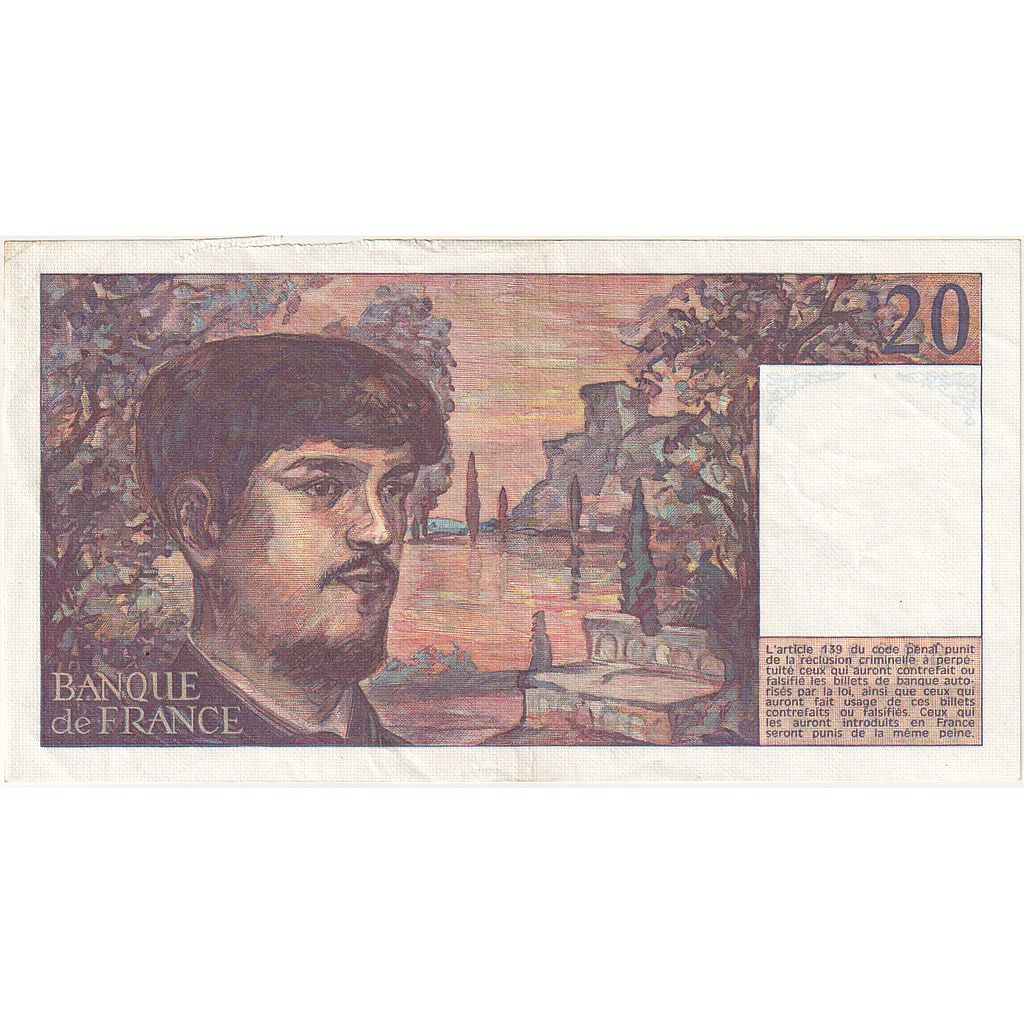 Francia, 20 Francs, Debussy, 1980, W.001, BB+, Fayette:F.66.01W1, KM:151a