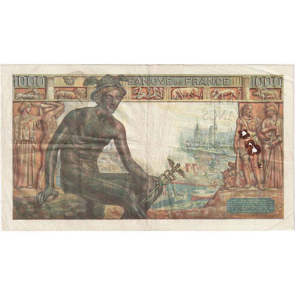 Francja, 1000 Francs, Déesse Déméter, 1943, Q.4640, EF(40-45), Fayette:40.21