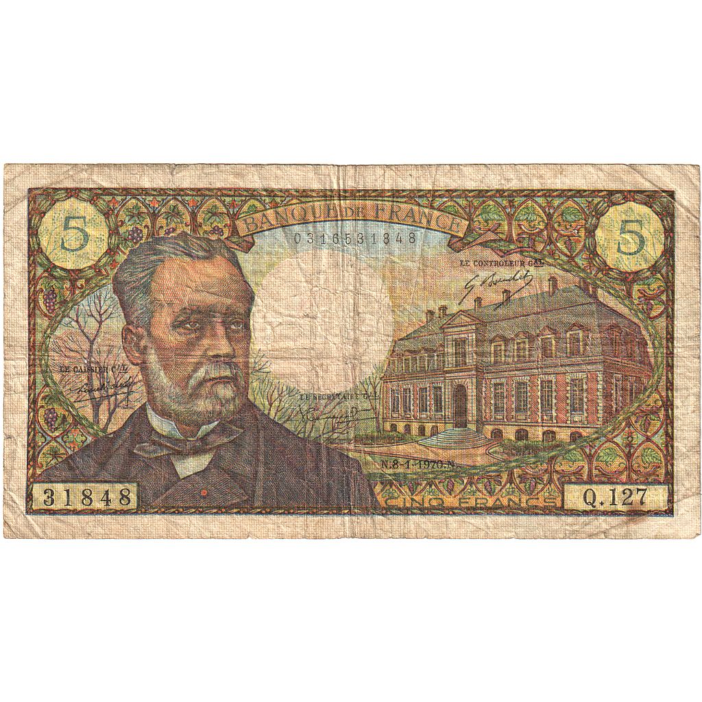 France, 5 Francs, Pasteur, 1970, Q.127, VG(8-10), Fayette:61.12, KM:146b