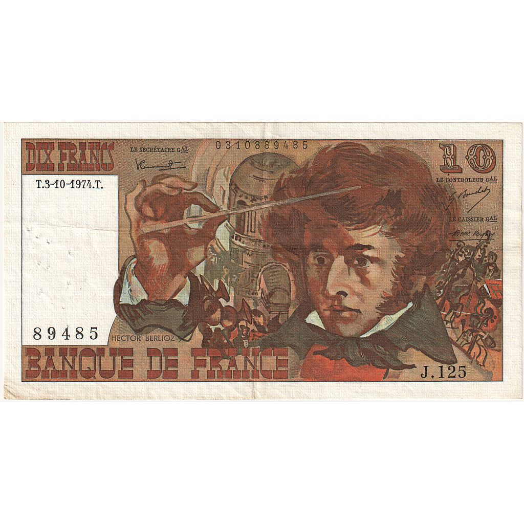 France, 10 Francs, Berlioz, 1974, J.125, TTB, Fayette:63.7b, KM:150a