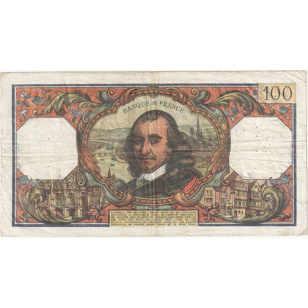 France, 100 Francs, Corneille, 1977, J.1122, VG(8-10), Fayette:65.60, KM:149f