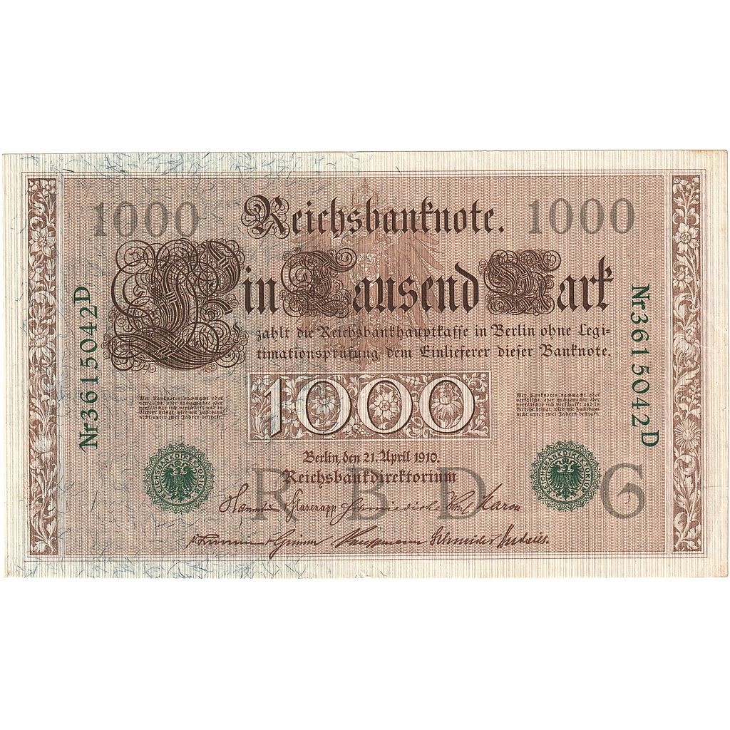 Banknote, Germany, 1000 Mark, 1910, 1910-04-21, KM:45b, UNC(60-62)