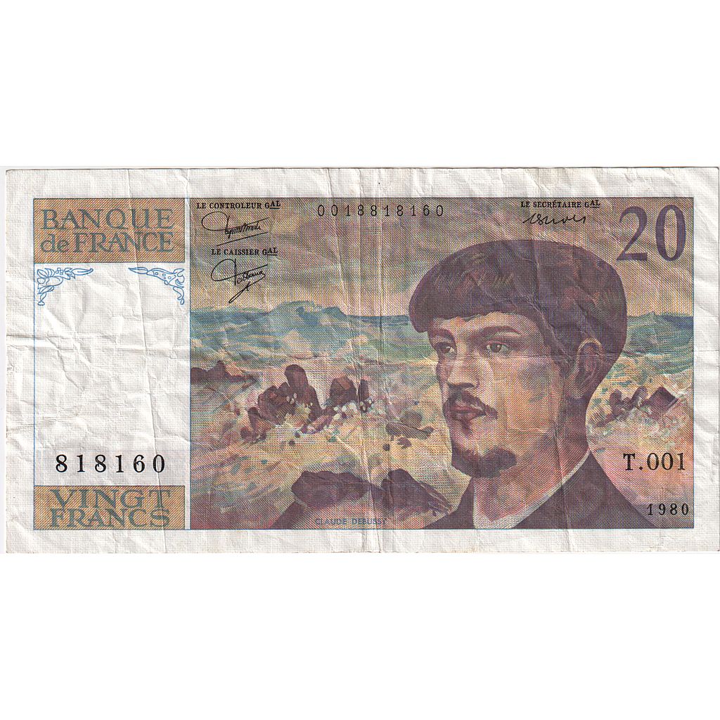 Frankreich, 20 Francs, Debussy, 1980, T.001, SS, Fayette:66.1, KM:151a