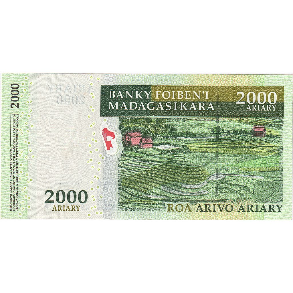 Banknot, Madagascar, 2000 Ariary, KM:90b, AU(55-58)