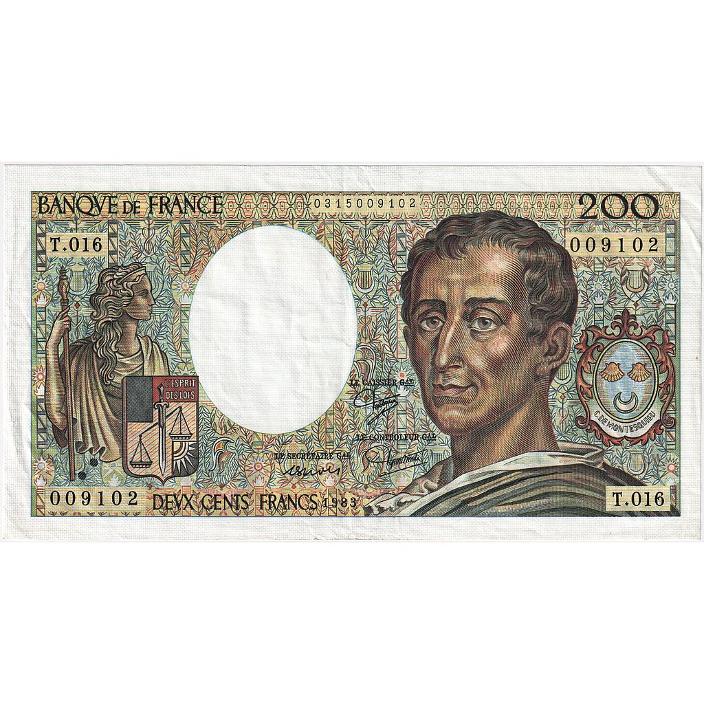 França, 200 Francs, Montesquieu, 1983, T.016, AU(50-53), Fayette:70.3, KM:155a