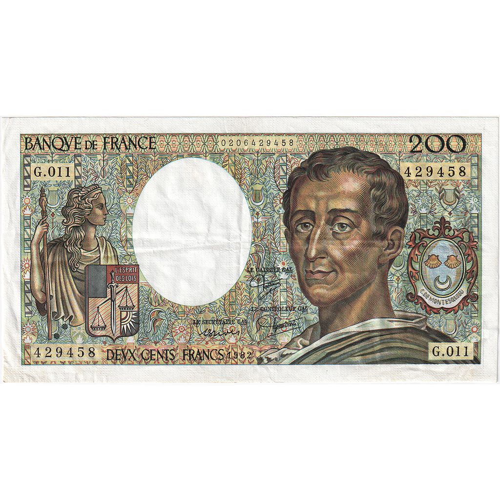 France, 200 Francs, Montesquieu, 1982, G.011, EF(40-45), Fayette:70.2, KM:155a