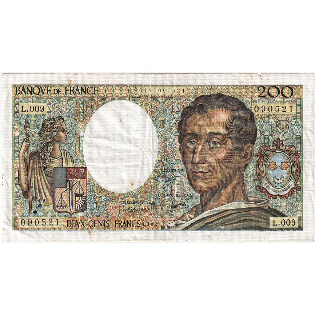 França, 200 Francs, Montesquieu, 1982, L.009, VF(30-35), Fayette:70.2, KM:155a