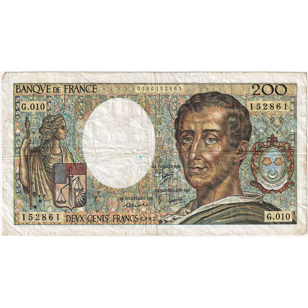 France, 200 Francs, Montesquieu, 1982, G.010, TB, Fayette:70.2, KM:155a