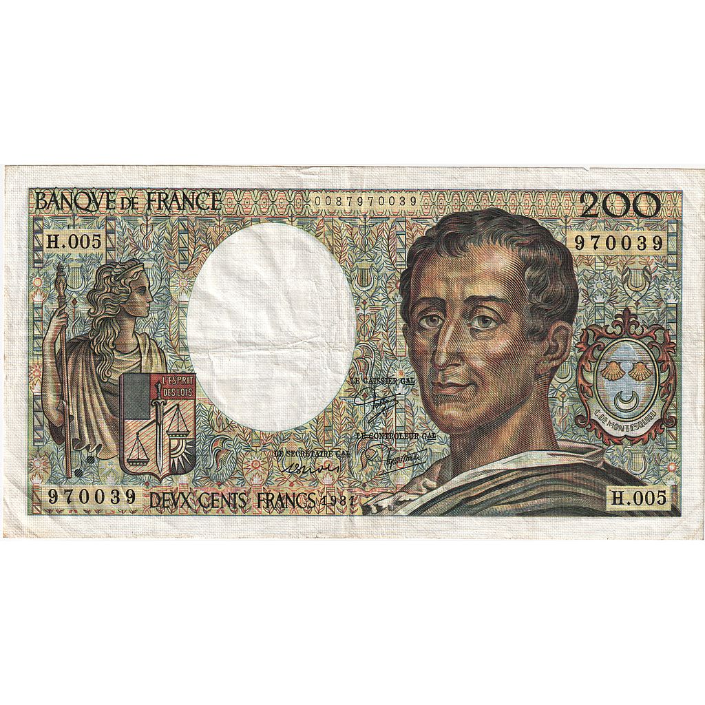 Francja, 200 Francs, Montesquieu, 1981, H.005, VF(30-35), Fayette:70.01, KM:155a