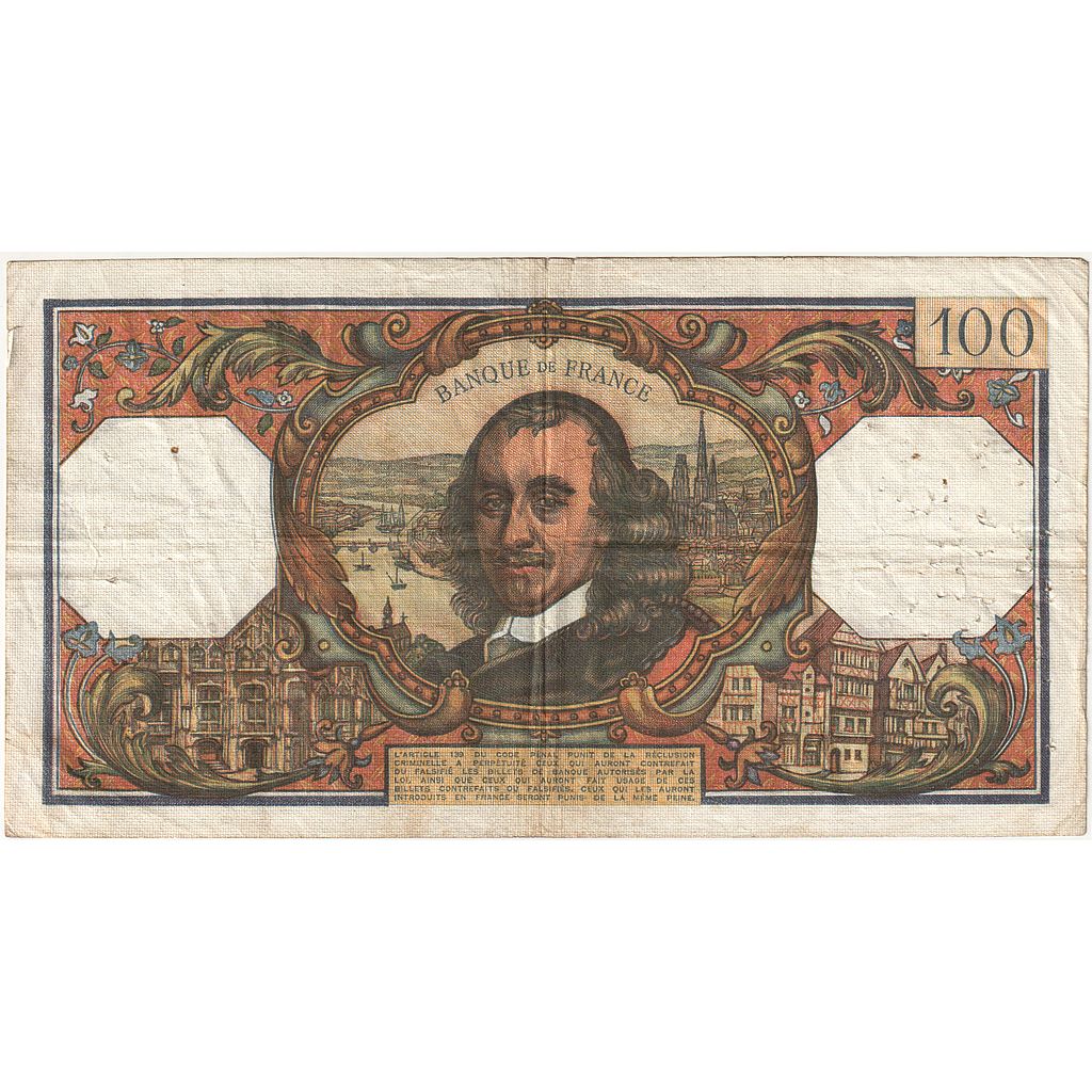 France, 100 Francs, Corneille, 1969, L.415, VF(30-35), Fayette:65.27, KM:149c