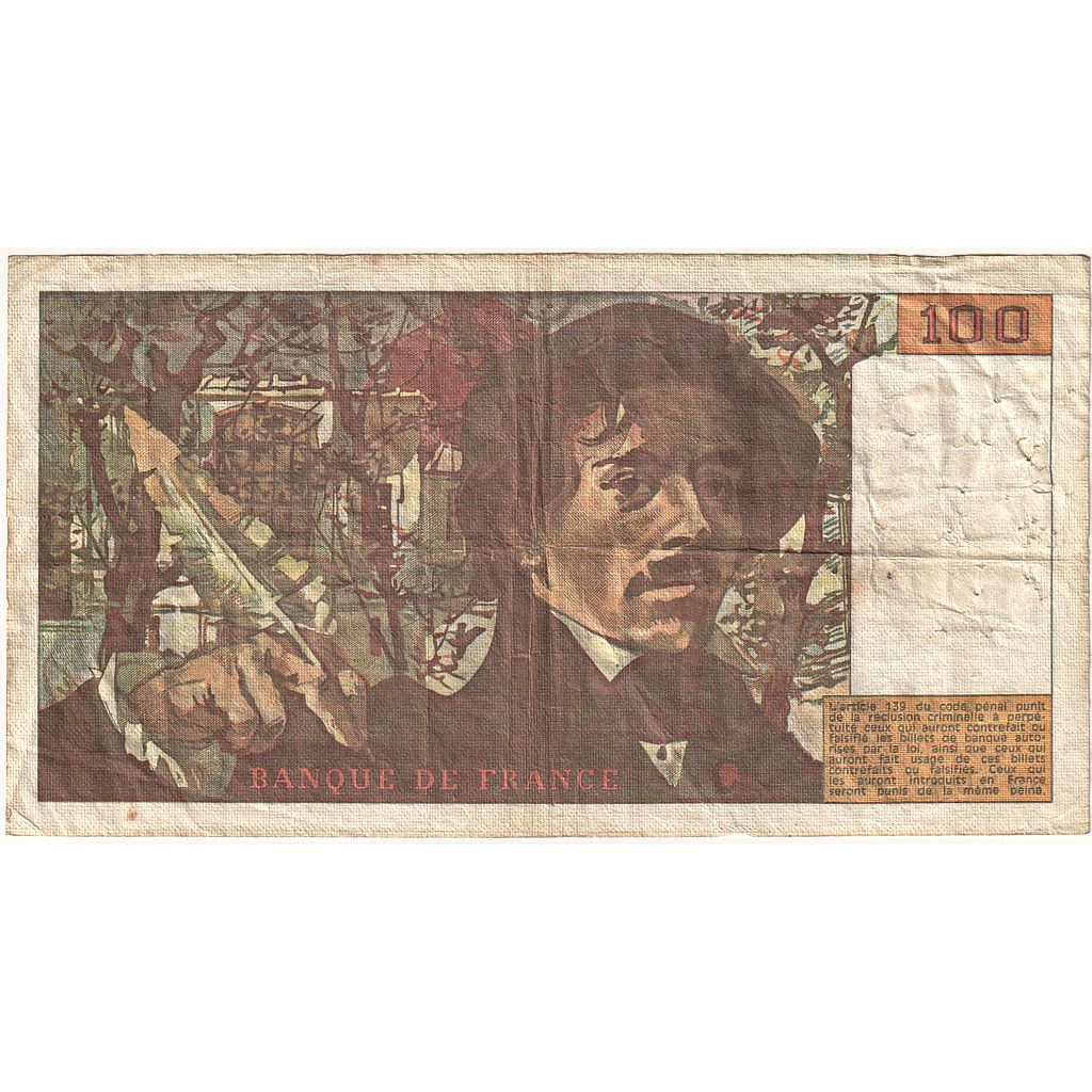 France, 100 Francs, Delacroix, 1980, Z.42, VF(20-25), Fayette:69.04b, KM:154b