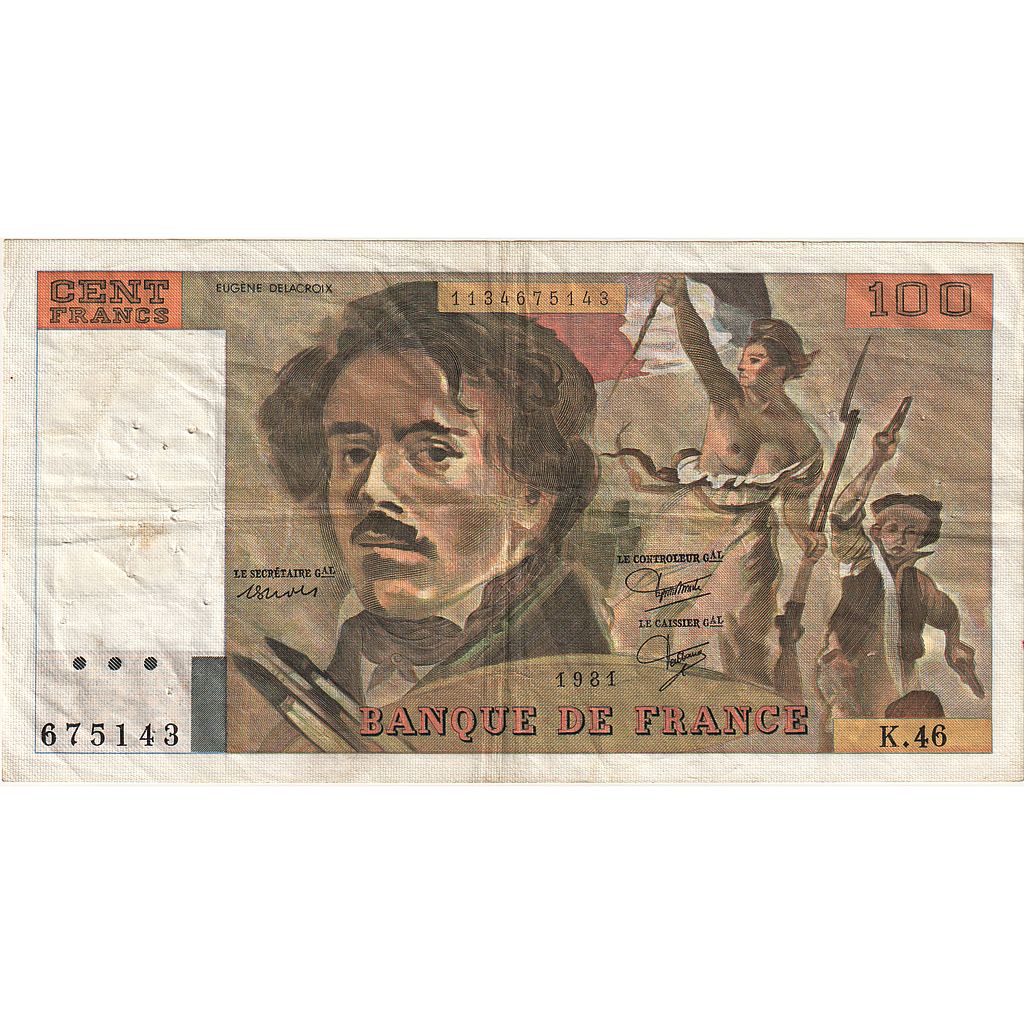 Frankreich, 100 Francs, Delacroix, 1981, K.46, S+, Fayette:69.05, KM:154b
