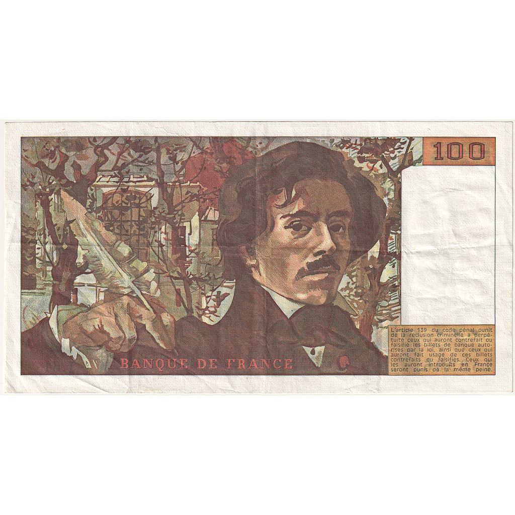 France, 100 Francs, Delacroix, 1982, T.61, EF(40-45), Fayette:69.06, KM:154b