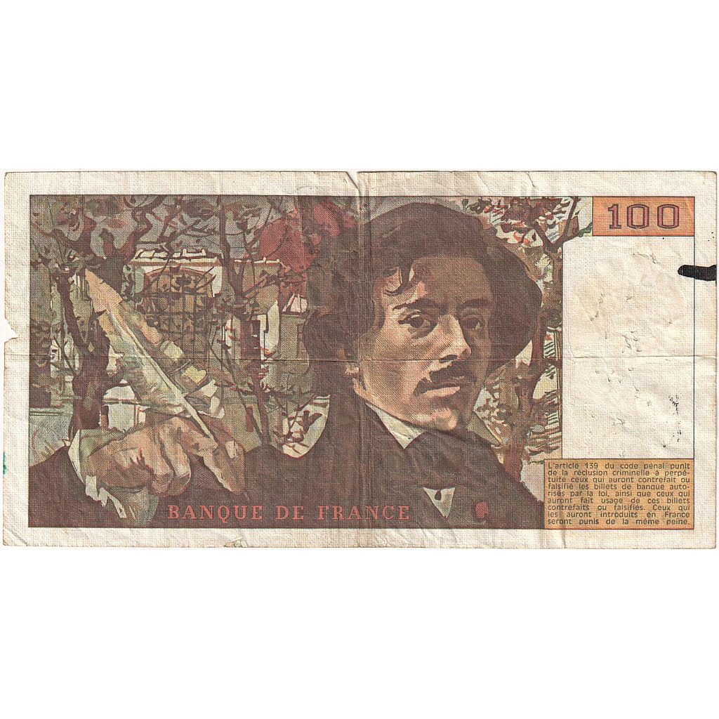 Francia, 100 Francs, Delacroix, 1979, M.11, RC, Fayette:69.2c, KM:154a