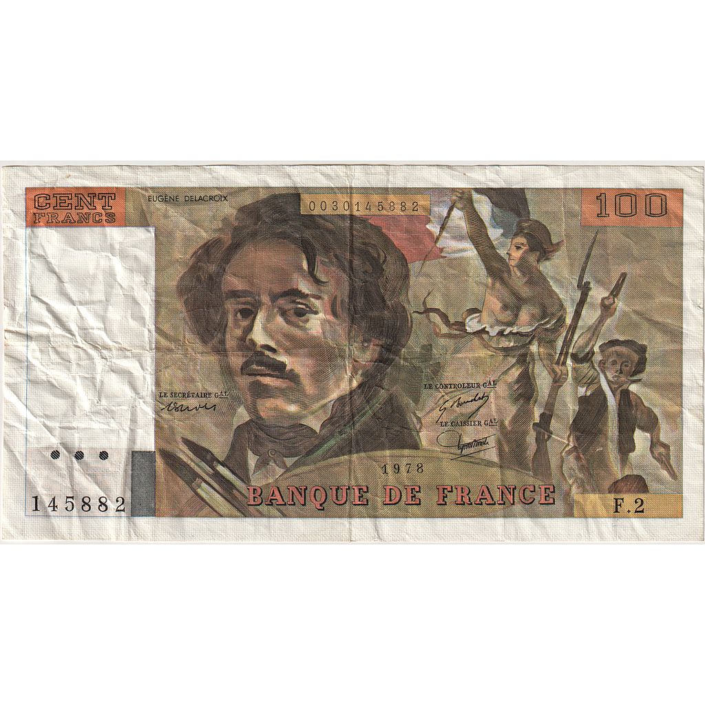 France, 100 Francs, Delacroix, 1978, F.2, TTB, Fayette:68.2, KM:153