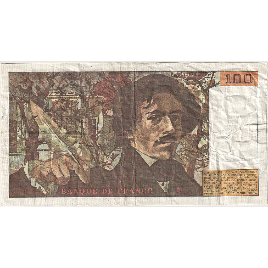 France, 100 Francs, Delacroix, 1978, F.2, TTB, Fayette:68.2, KM:153