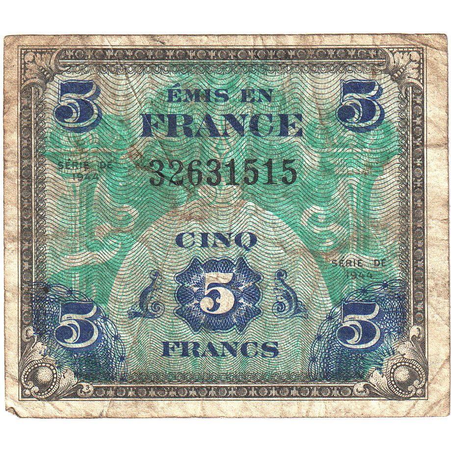 Frankreich, 5 Francs, Flag/France, 1944, SGE, Fayette:17.01, KM:115a
