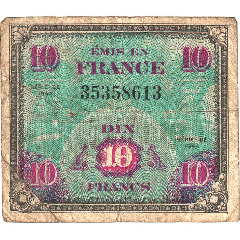 Frankreich, 10 Francs, Flag/France, 1944, SÉRIE 1944, S, Fayette:VF18.01