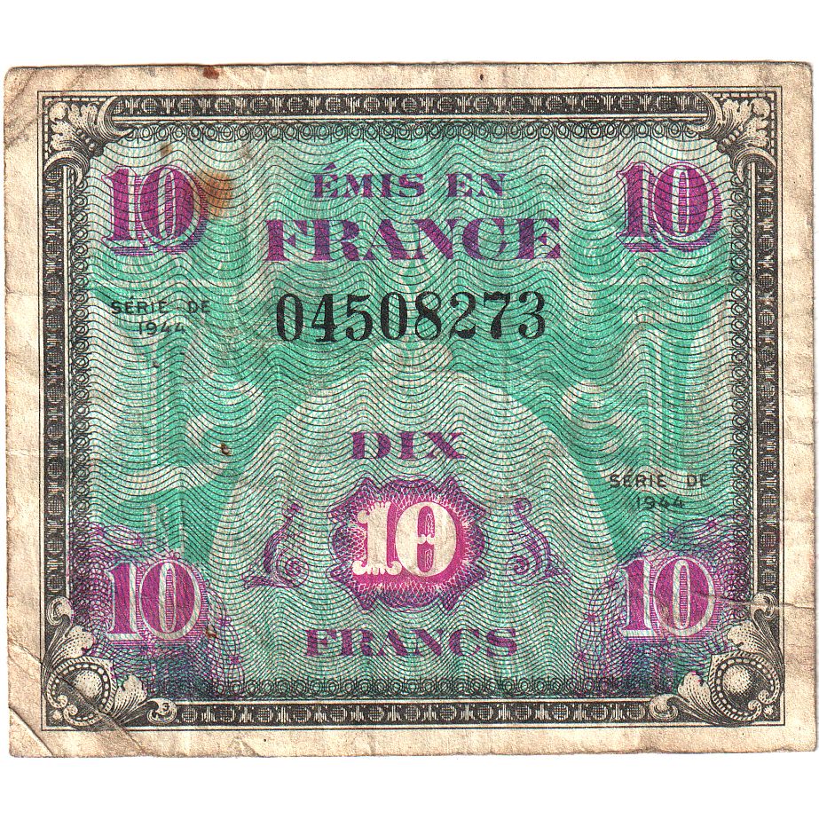 Francia, 10 Francs, Flag/France, 1944, SÉRIE 1944, MB, Fayette:VF18.01, KM:116a