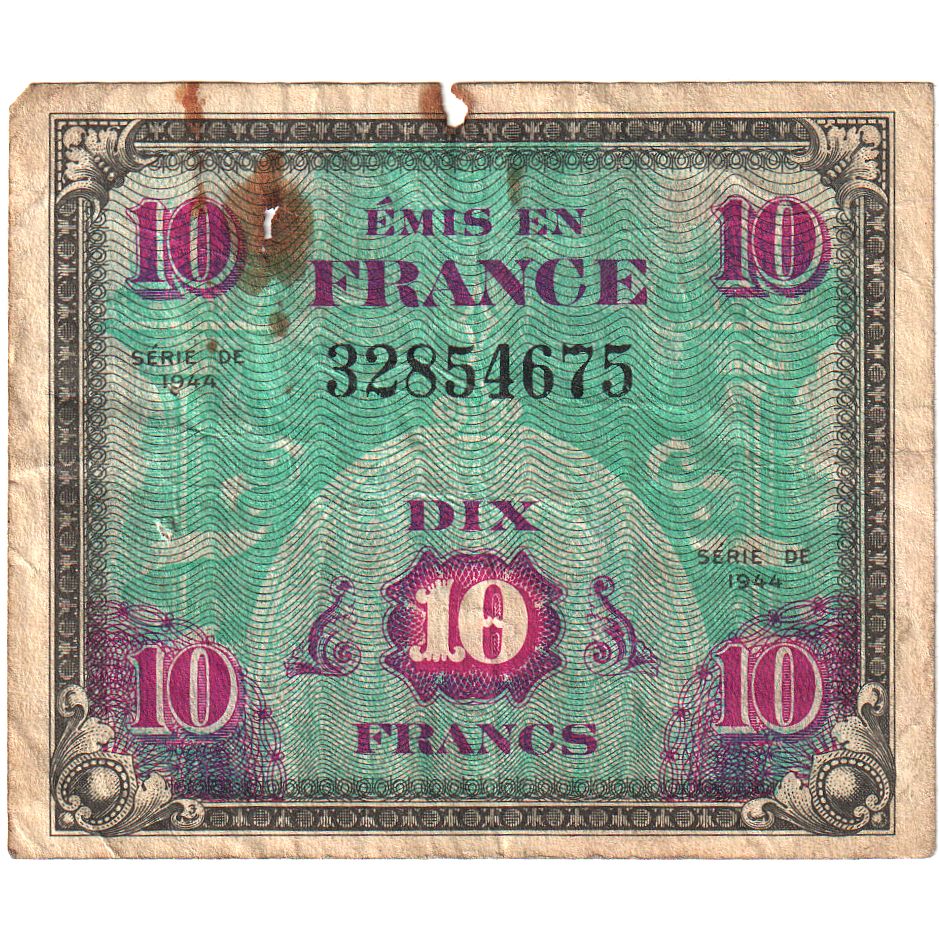 France, 10 Francs, Drapeau/France, 1944, SÉRIE 1944, B, Fayette:VF18.01