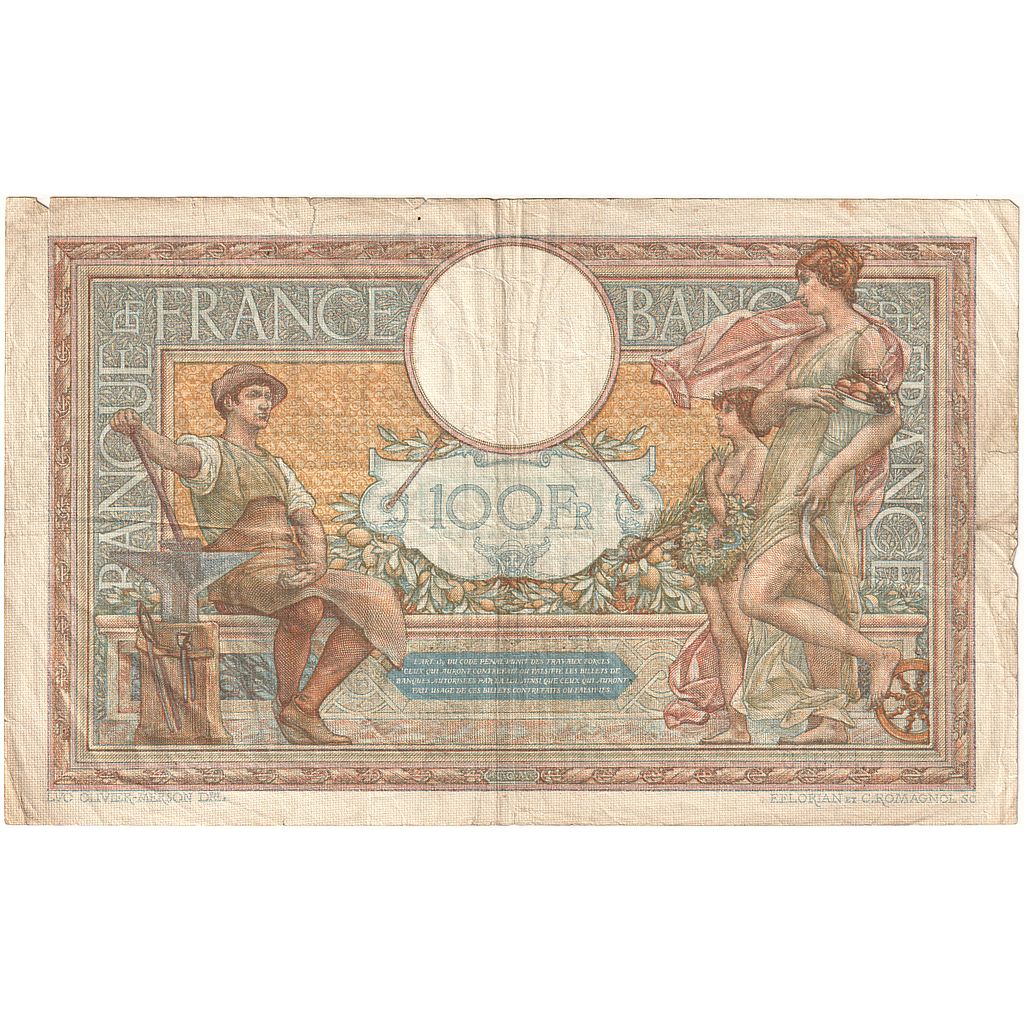 France, 100 Francs, Luc Olivier Merson, 1938, U.58050, VF(20-25), Fayette:25.41