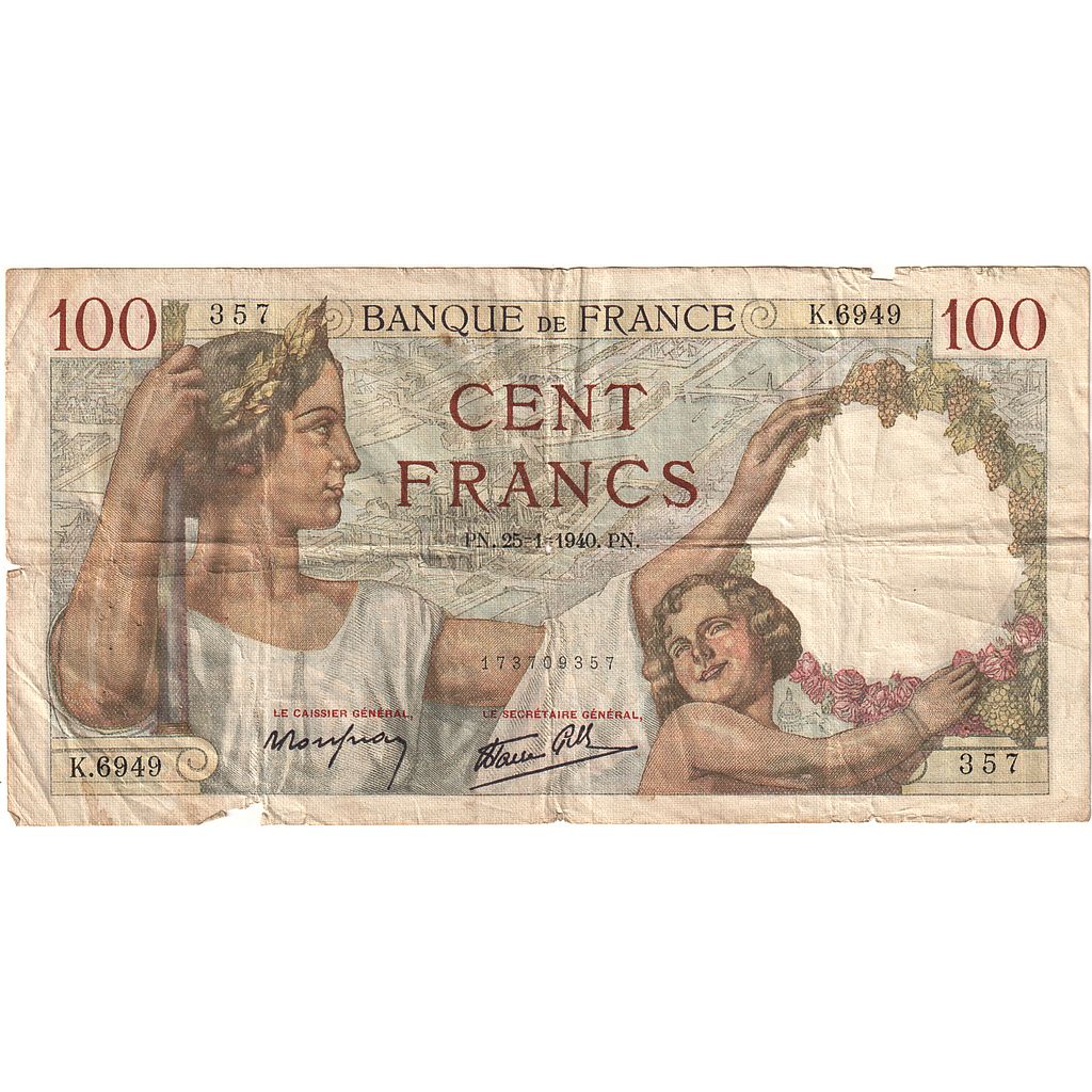 France, 100 Francs, Sully, 1940, K.6949, AB, Fayette:26.21, KM:94