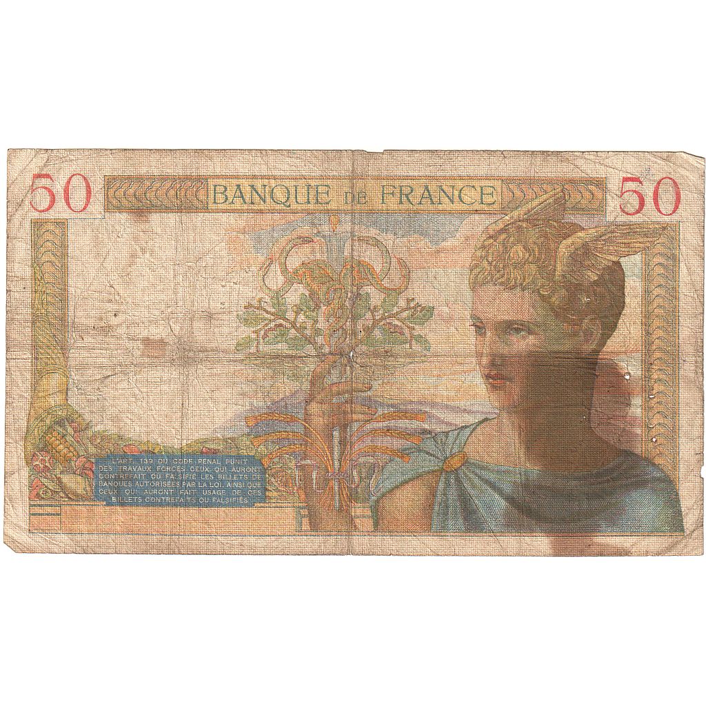 Francja, 50 Francs, Cérès, 1937, B.6879, AG(1-3), Fayette:18.03, KM:85a