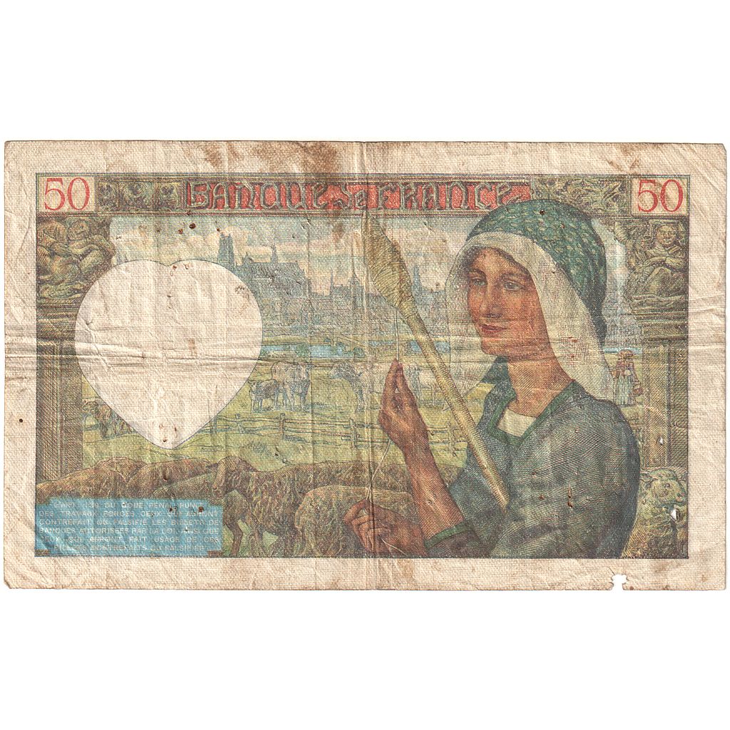 França, 50 Francs, Jacques Coeur, 1941, S.41, F(12-15), Fayette:19.6, KM:93