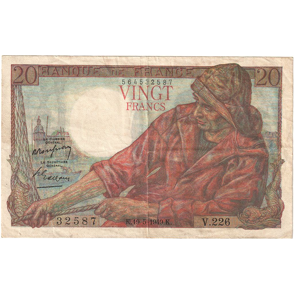 Francia, 20 Francs, Pêcheur, 1949, V.226, MBC+, Fayette:13.15, KM:100c