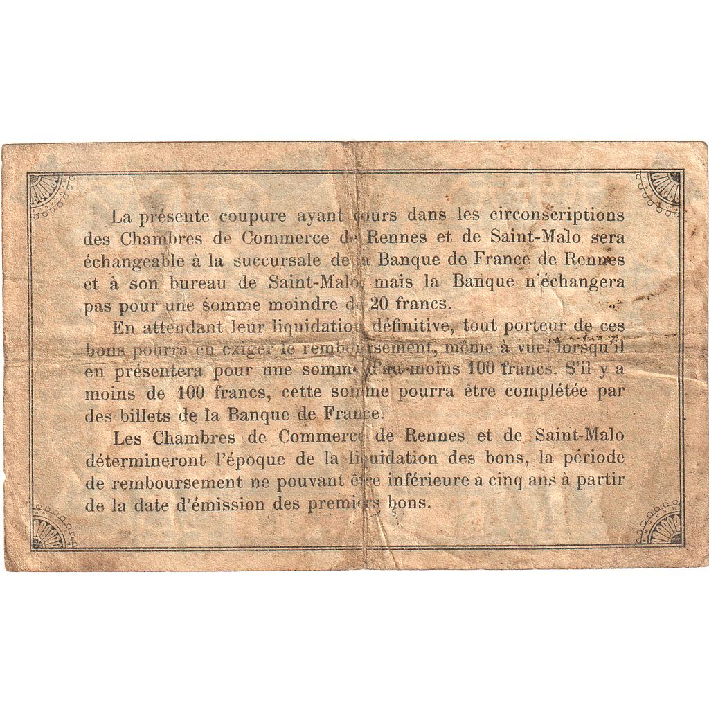Francia, Rennes et Saint-Malo, 1 Franc, 1915, Chambre de Commerce, BB