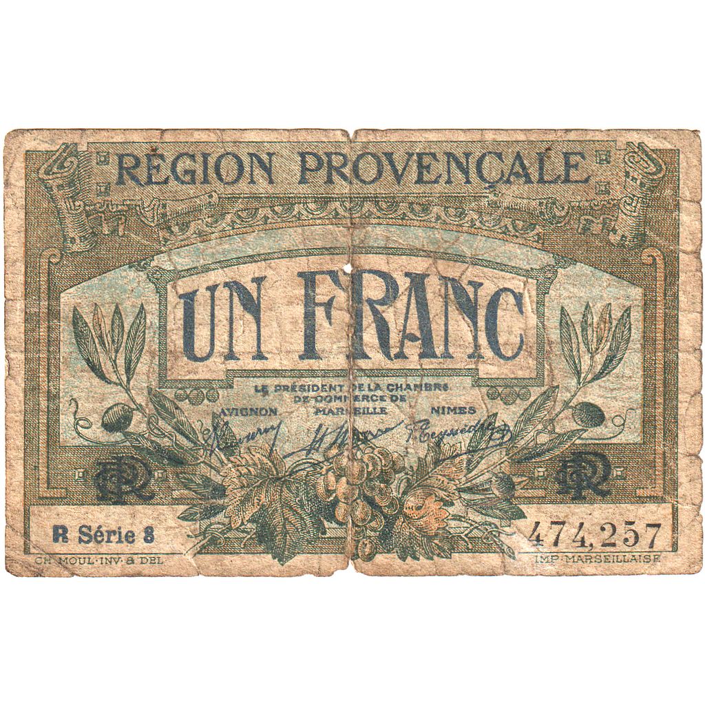 France, Région Provençale, 1 Franc, Chambre de commerce / Région Provençale