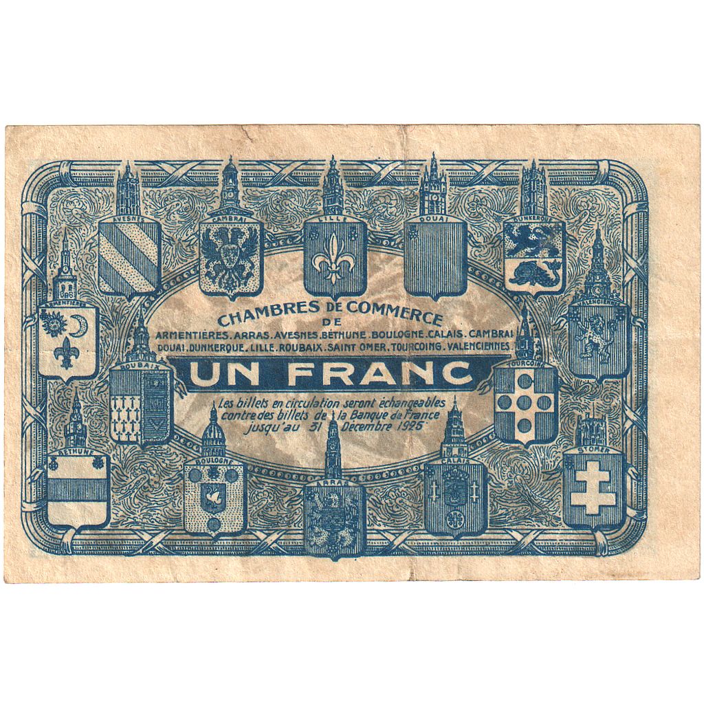 France, NORD-PAS DE CALAIS, 1 Franc, 1918-1925, VF(20-25), Pirot:94-5