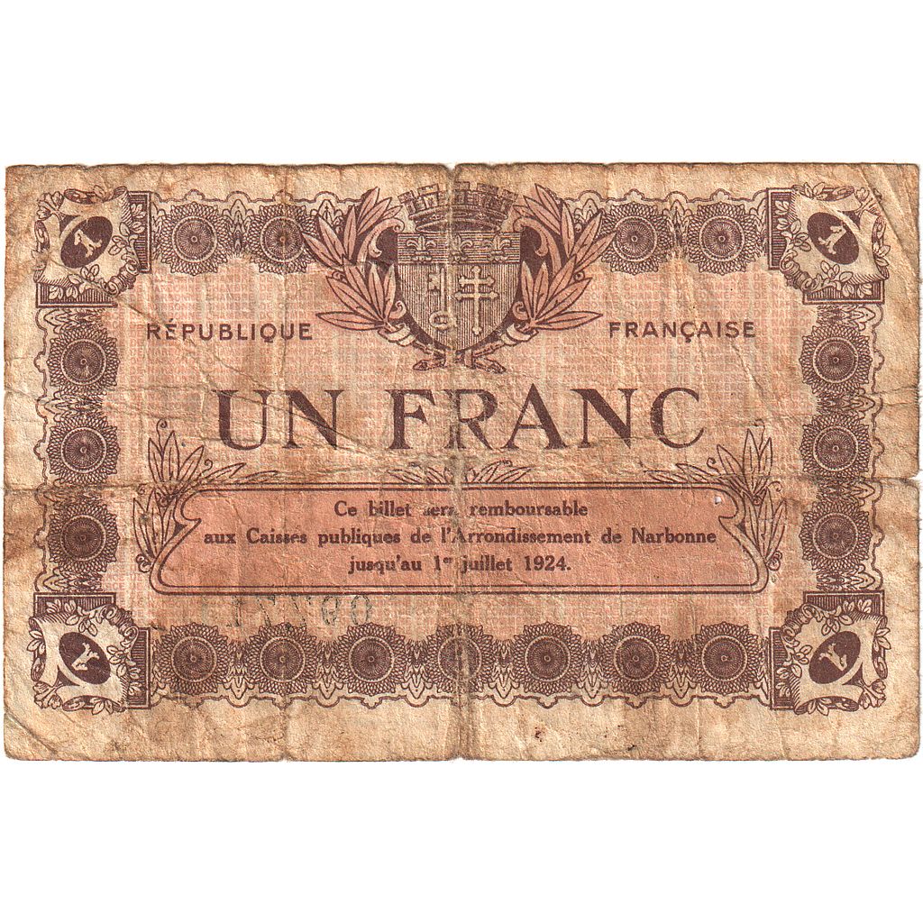 Francia, Narbonne, 1 Franc, 1921, MB, Pirot:89-28