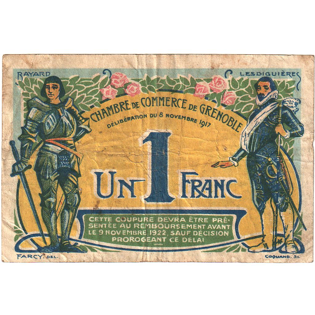 France, Grenoble, 1 Franc, 1917, VF(20-25), Pirot:63-20