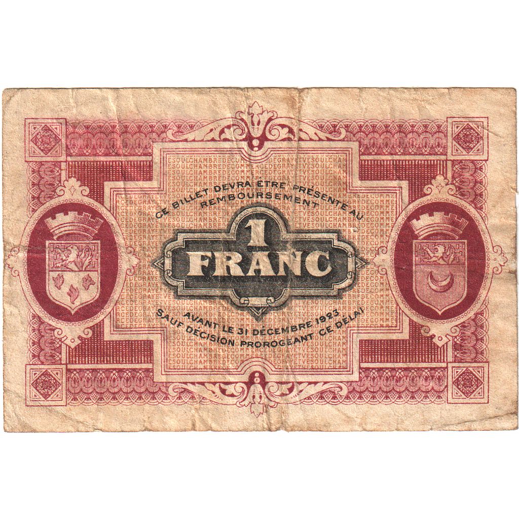 France, Gray et Vesoul, 1 Franc, 1920, VF(20-25), Pirot:62-17