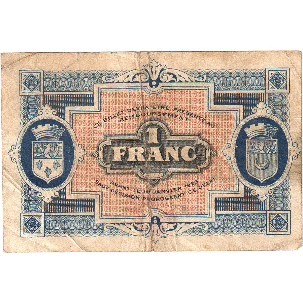 Frankrijk, Gray et Vesoul, 1 Franc, 1919, TB, Pirot:62-13