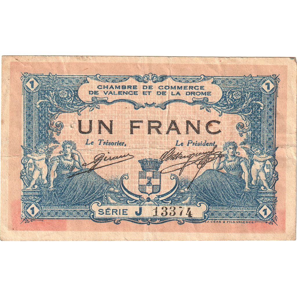 France, Valence, 1 Franc, 1915, VF(30-35), Pirot:127-7