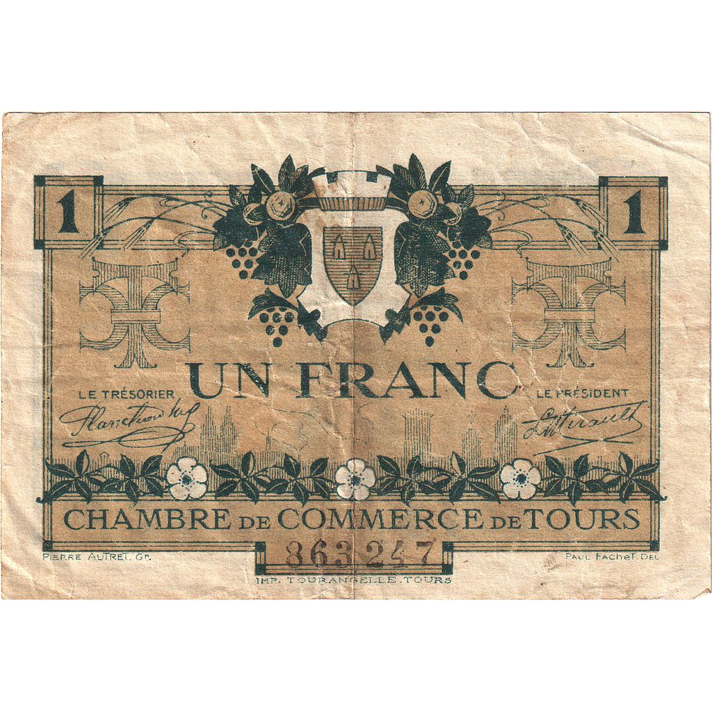 Frankrijk, Tours, 1 Franc, 1920, TB+, Pirot:123-4