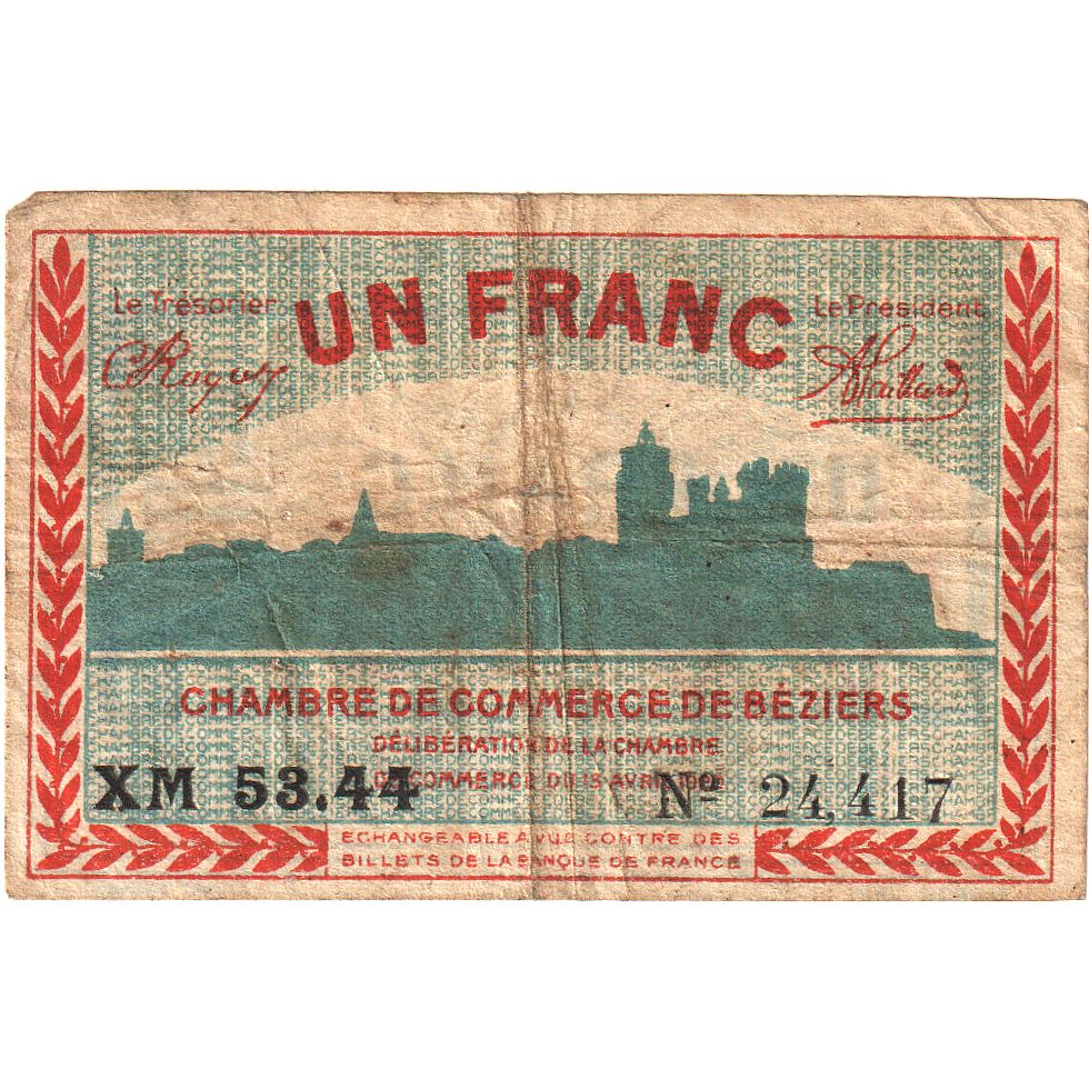 Frankreich, Béziers, 1 Franc, 1920, S, Pirot:27-30