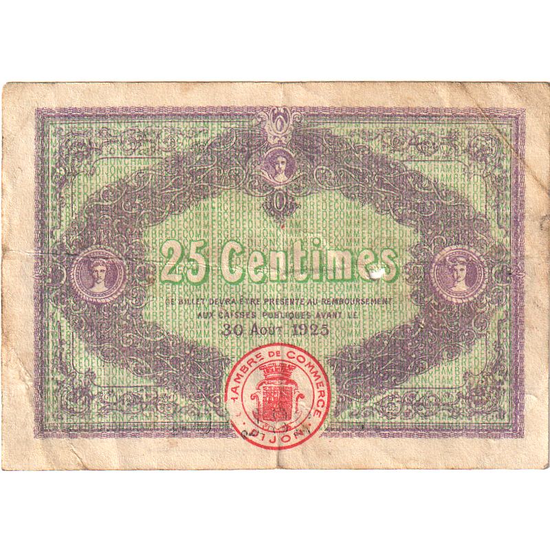 France, Dijon, 25 Centimes, 1920, VG(8-10), Pirot:53-23
