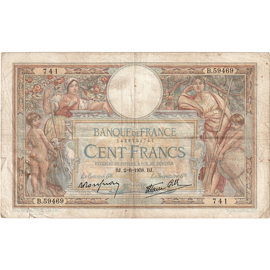 Francia, 100 Francs, Luc Olivier Merson, 1938, B.59469, MB, Fayette:25.21