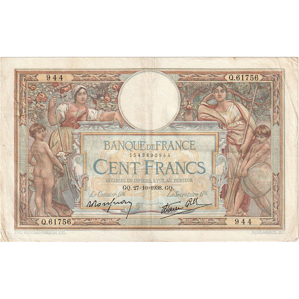 Francja, 100 Francs, Luc Olivier Merson, 1938, Q.61756, VF(30-35)