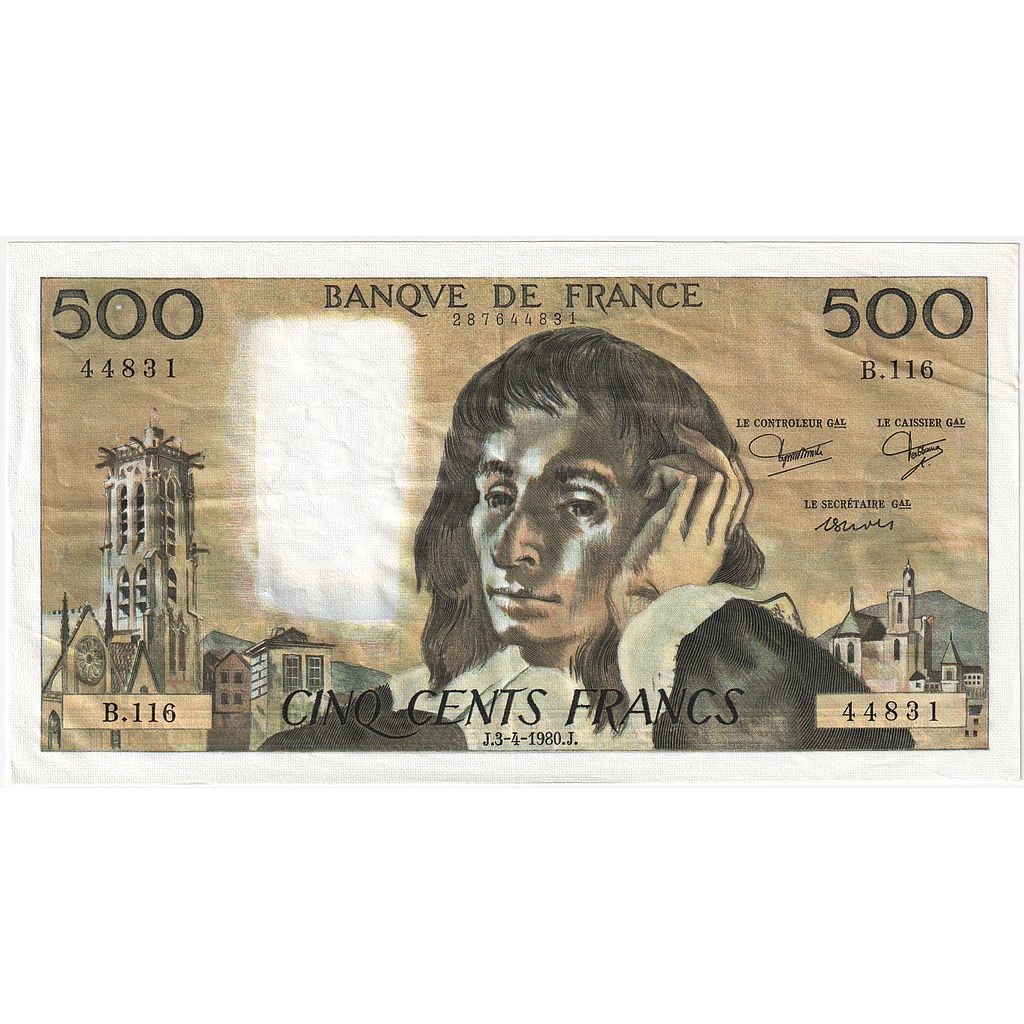 Francia, 500 Francs, Pascal, 1980, B.116, SPL-, Fayette:71.21, KM:156e